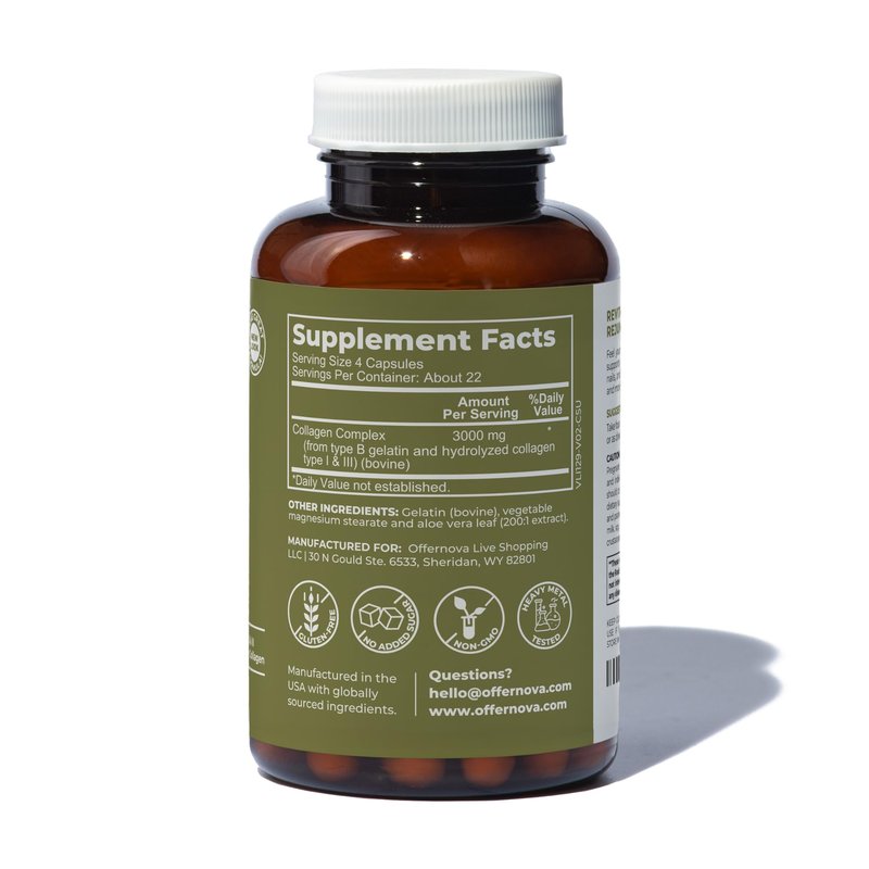 Offernova Collagen Ultra Hydrolyzed Collagen Supplements - 3000mg Anti Aging Bovine Collagen Peptides for Healthy Joints, Bones, Hair and Skin. Pastilla de Colageno Hidrolizado, 90 Capsules