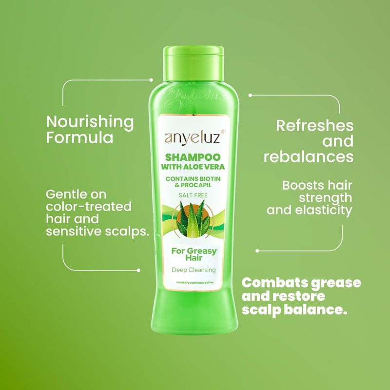 ANYELUZ Aloe Vera Hair Shampoo, Deep-Cleansing Scalp Cleanser, Biotin Strengthening Formula, Grease Control, Salt Paraben-Free Haircare