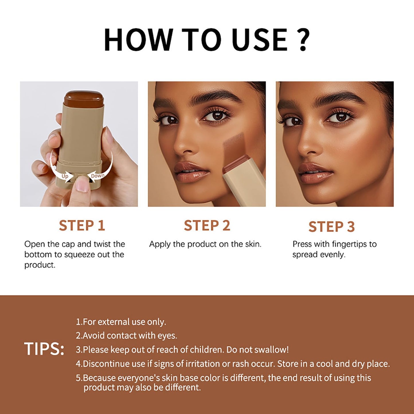 Skween Skin Tint for Black Women, Skween Beauty Balm Serum Boosted Hydration Skin Tint, Solid Tinted Serum Foundation Face Stick, Longwear Contour Stick, Natural Finish (1#)