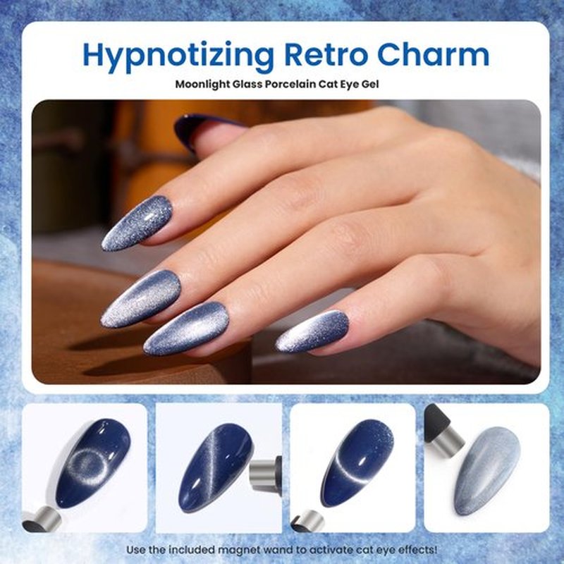 Beetles Winter Cat Eye Gel Polish, Blue Brown Gel Nail Polish, 6 Color Charm Metamorph Theme with Magnet Nail Gel Polish for Salon Gel Manicure Nail Art DIY