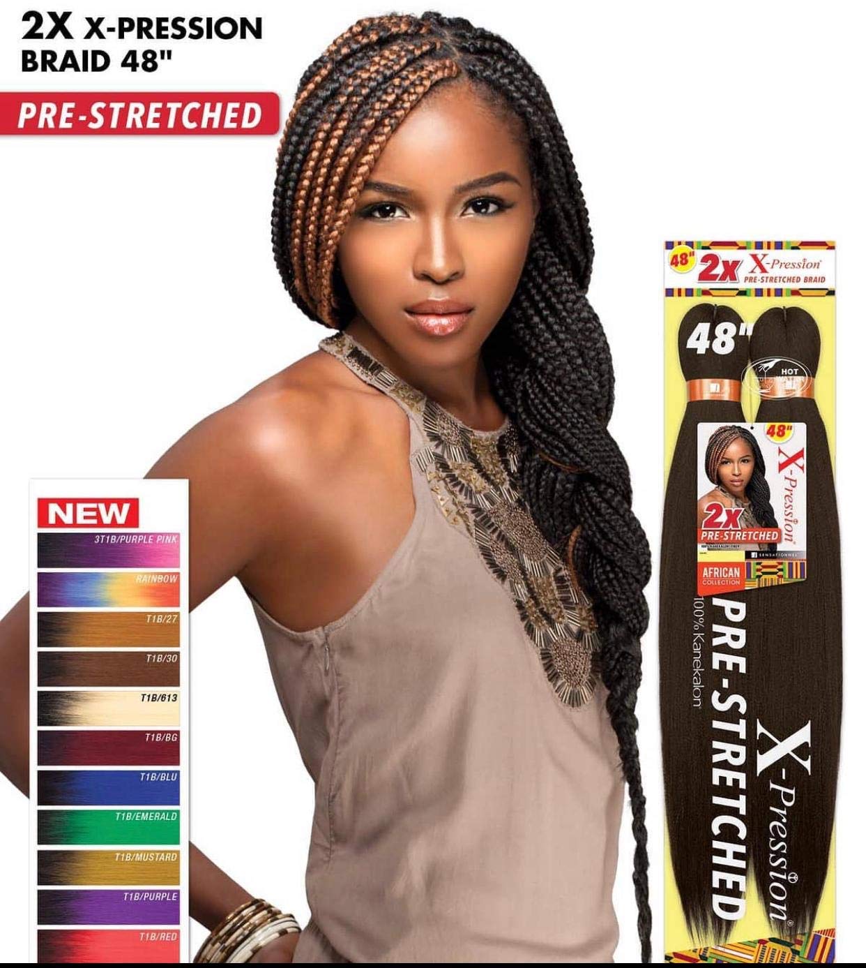 MULTI PACK DEALS! Sensationnel Synthetic Hair Braids XPRESSION 2X Pre-Stretched Braid 48" (3-Pack, 350)