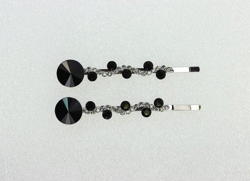 Faship A Pair Of Black Premium Rhinestone Crystal Floral Hair Clips 2 Pcs Pins - Black