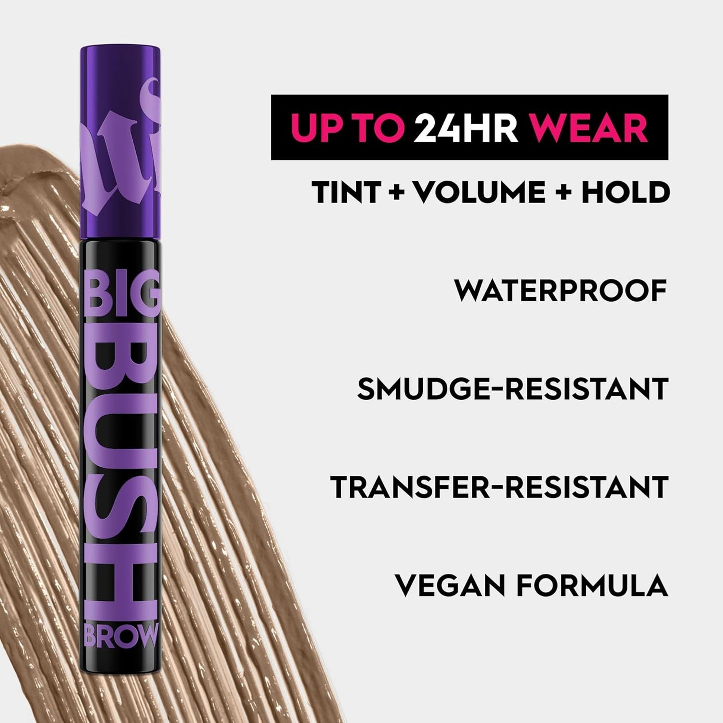 Urban Decay Big Bush Volumizing Tinted Eyebrow Gel, Waterproof, Smudge-Resistant, Flake-Resistant, Buildable Brow Gel Fibers, Long-lasting, Up to 24 HR Hold, Nourishing Castor Oil, Vegan - 0.19 fl oz