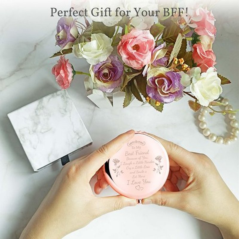 boutikpro Friend Gift Compact Mirror, to My Best Friend Gorgeous Rose Gold Compact Mirror Unique Friendship Gift for Women Girls Sisters for Women BFF
