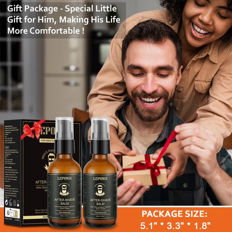 LEPONIX After Shave Balm for Men, 2 Pack (2 x 60ML, 120ML Total) – Luxury After Shave Lotion for Men's Skin Care with Sandalwood, Cooling, Hydrating & Razor Bump Relief, Post Shave Care to Soothe Skin