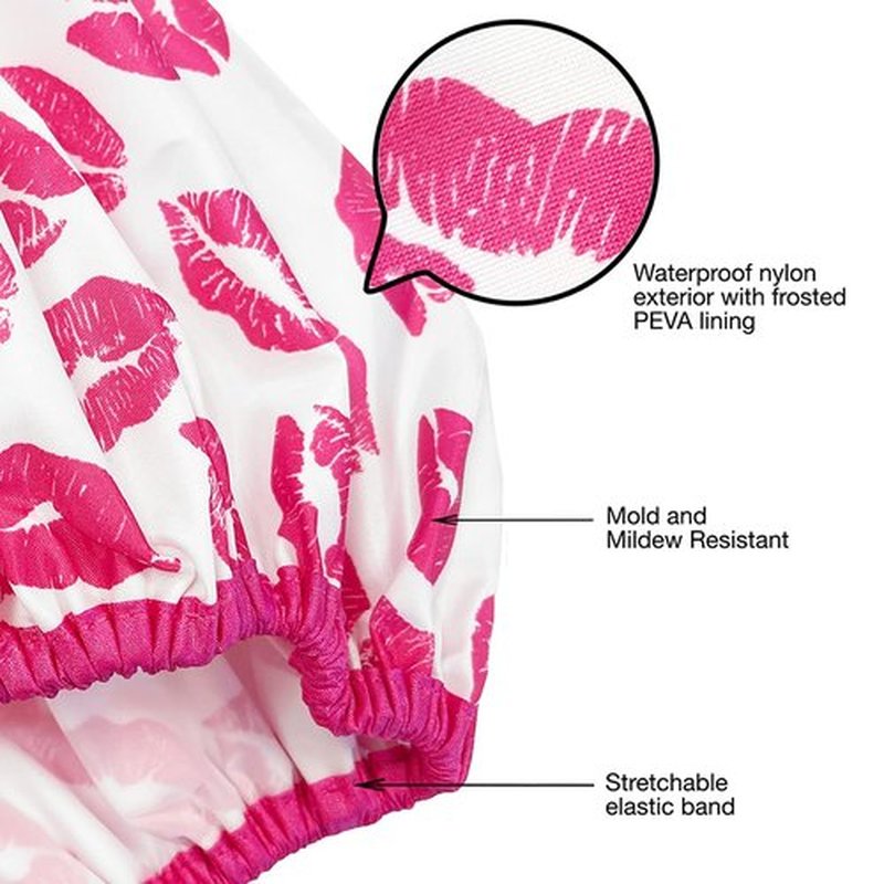 Reusable Shower Cap & Bath Cap & Lined, Oversized Waterproof Shower Caps Large Designed for all Hair Lengths with PEVA Lining & Elastic Band Stretch Hem Hair Hat - Fashionista Showered With Kisses