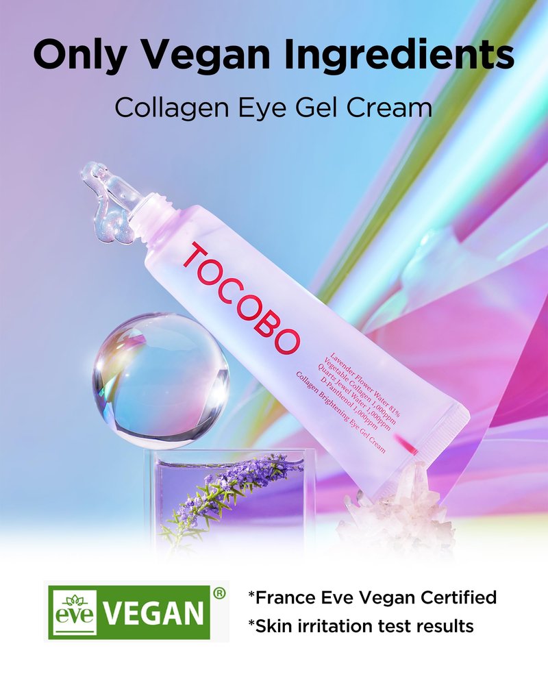Collagen Brightening Eye Gel Cream – Korean Vegan Under Eye Treatment for Dark Circles & Puffy Eyes – Lightweight, Hydrating Formula with Niacinamide & Lavender – Brightens Fine Lines, 1oz