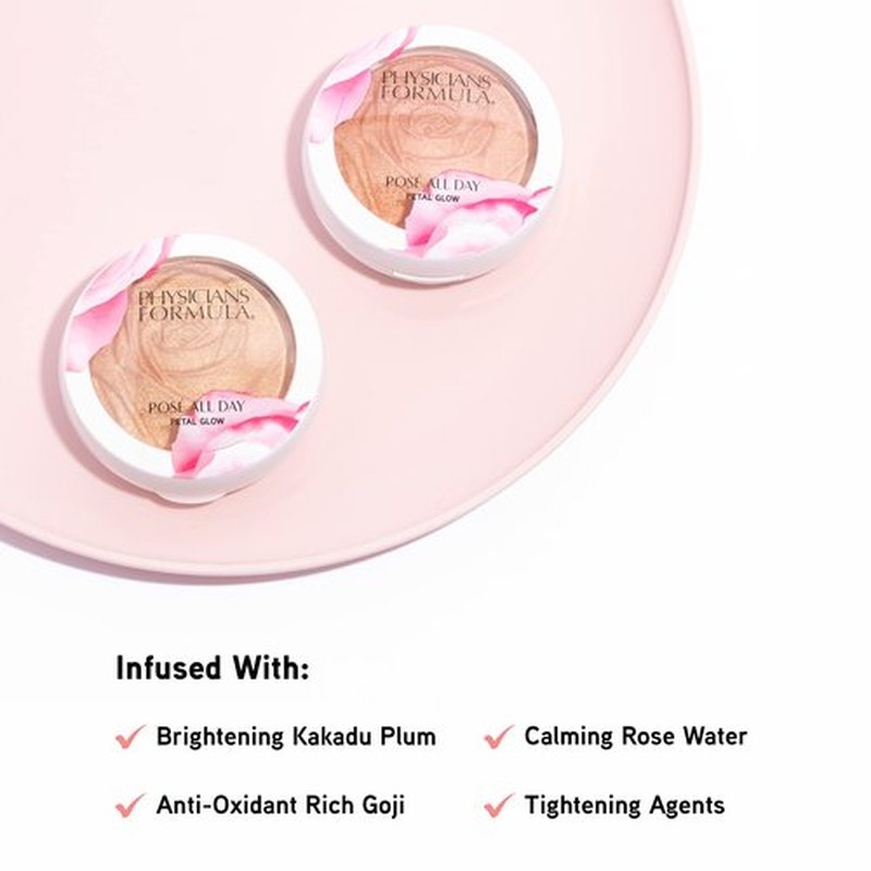 Physicians Formula Rosé All Day Highlighter Blush Face Powder, Shimmer Petal Glow, Pink Soft Petal, Dermatologist Tested, Clinicially Tested