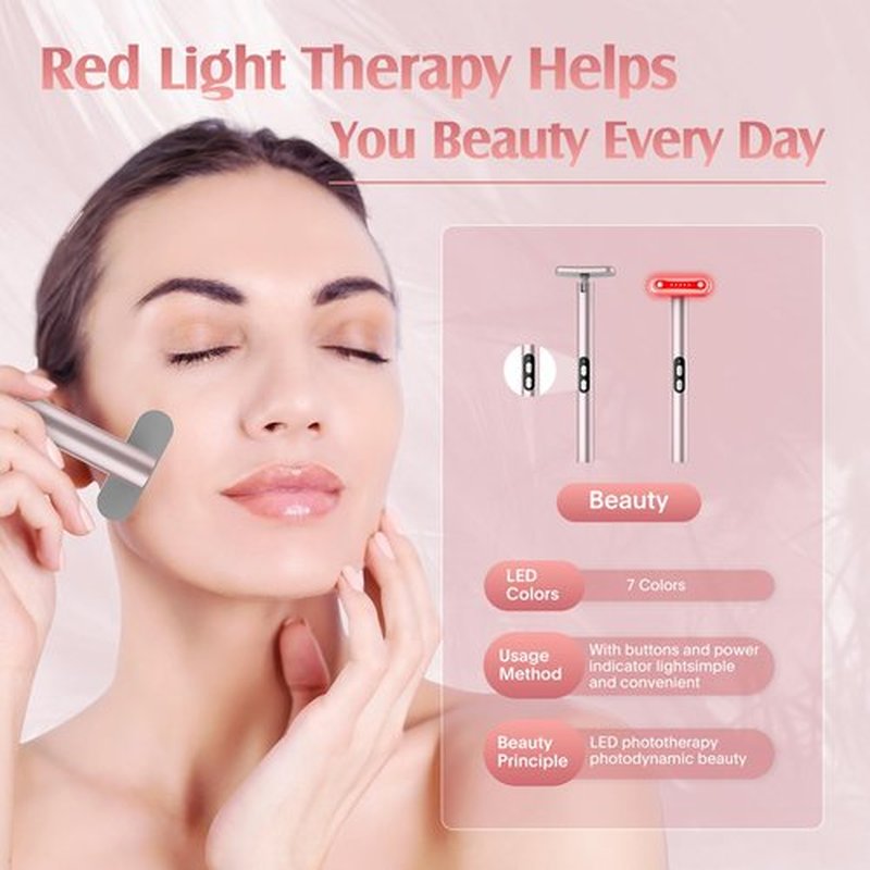 Fxtiaa Red-Light-Therapy-Wand, 7 Colors LED Facial Light Therapy Wand for Face and Neck Rejuvenation, Face Massager Eye Beauty Tool at Home