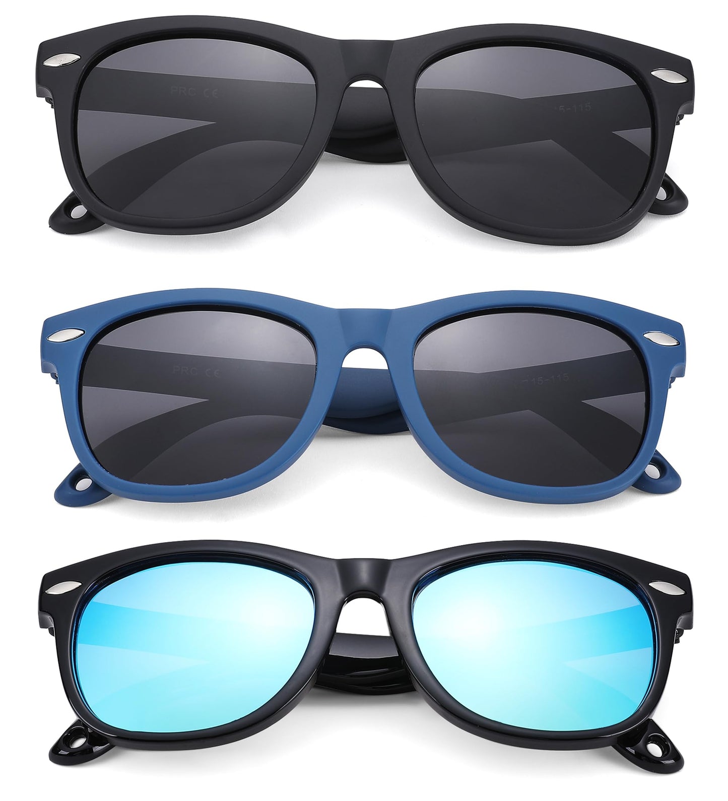 NULOOQ Polarized Baby Sunglasses with Strap - Unbreakable Flexible Infant Sunglasses for Toddlers Age 0-24 Months (Balck + Blue/Gray + Green Pink/Gray) - 3 Pack