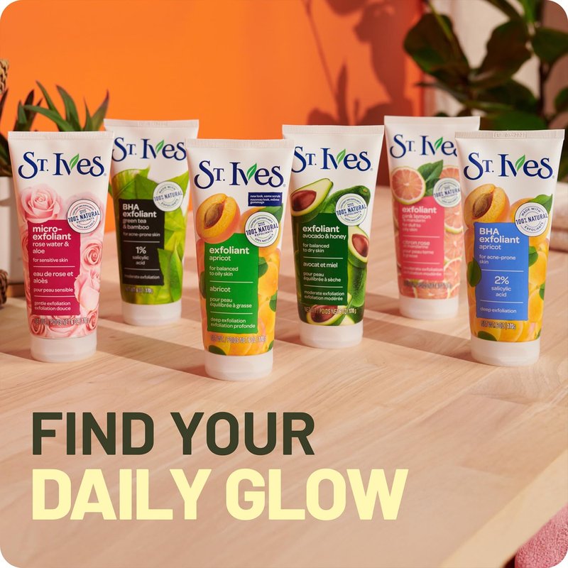 St. Ives Facial Scrub, BHA Green Tea & Bamboo with 1% Salicylic Acid for Acne-Prone Skin, 6 Oz