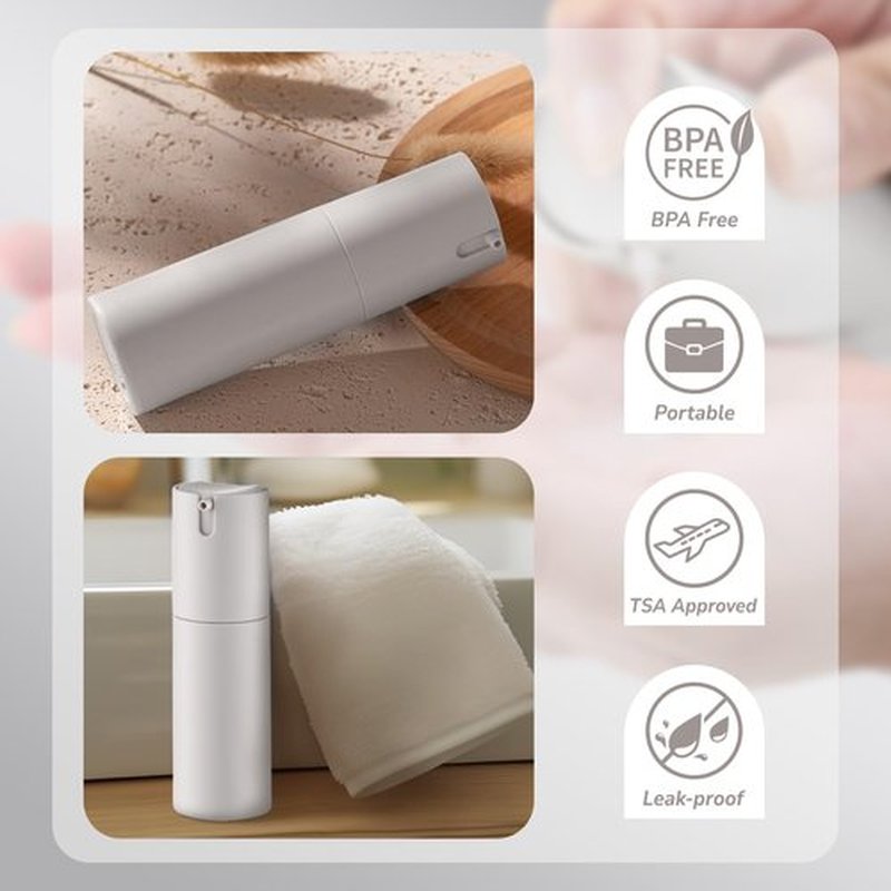 Airless Pump Bottles Travel 1oz: Travel Size Lotion Container - Refillable Dispensers for Moisturizer, Serum (Plastic, Matte Gray, 3Pcs)