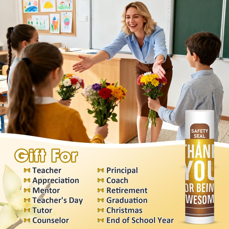 DMSKY Thank You Gift Lip Balm Bulk 60 Pcs, Inspirational Appreciation Gift for Employee Teacher Coworkers Nurse Volunteer Staff, Thank You Gifts for Woman Man
