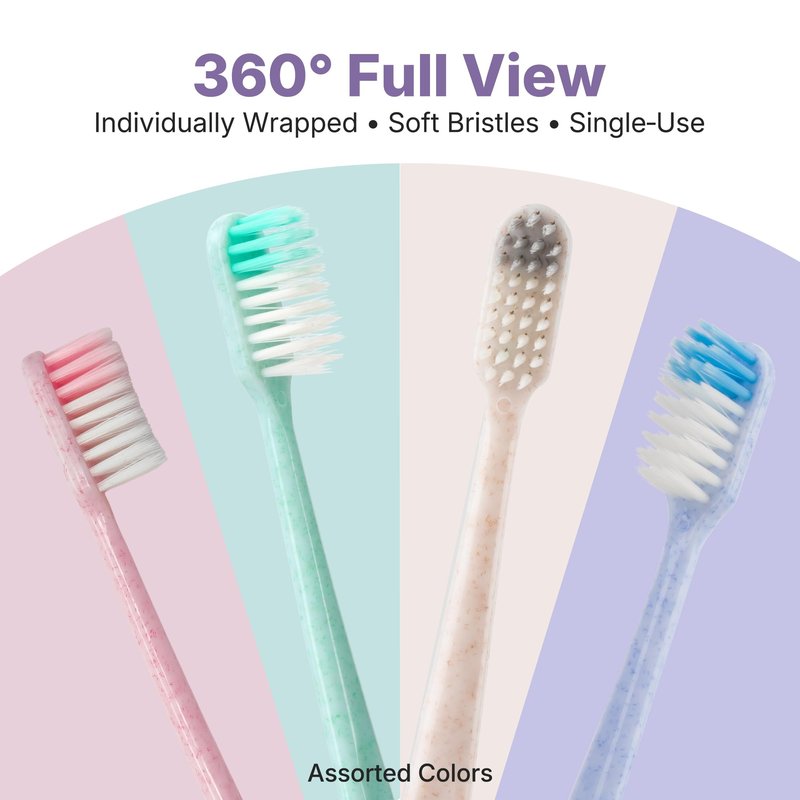 Fresings 48-Pack Disposable Toothbrushes Individually Wrapped, Soft PBT Bristle Bulk Portable Travel Toothbrushes for Adults & Kids, Guest Bathroom, Hotel, Camping, Donation - 4 Gemstone Colors