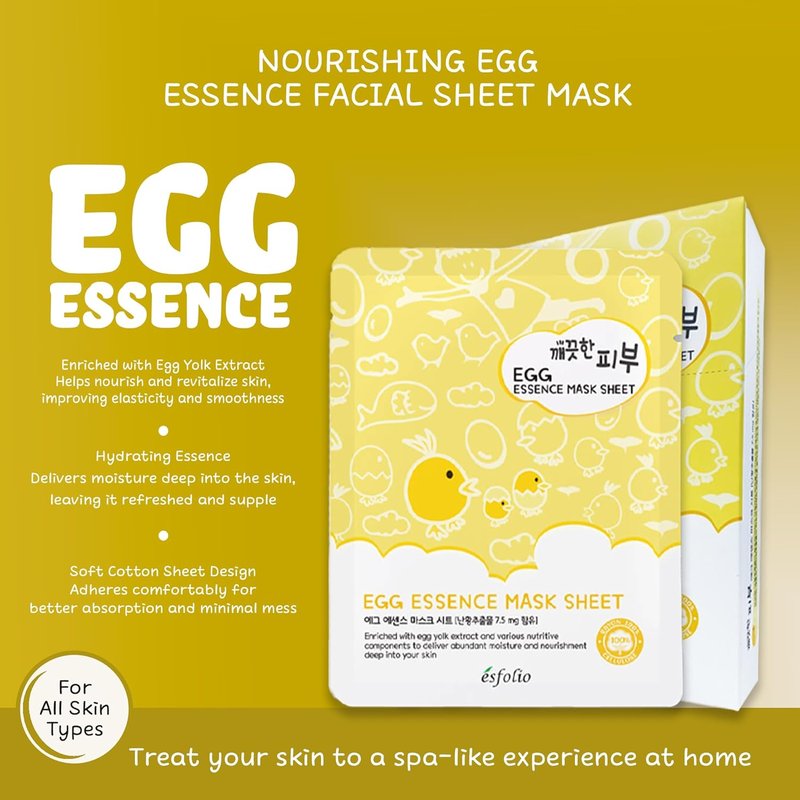 Egg Essence Face Mask - Hydrating & Nourishing Sheet Mask for All Skin Types | Moisturizing Treatment (Pack of 10)
