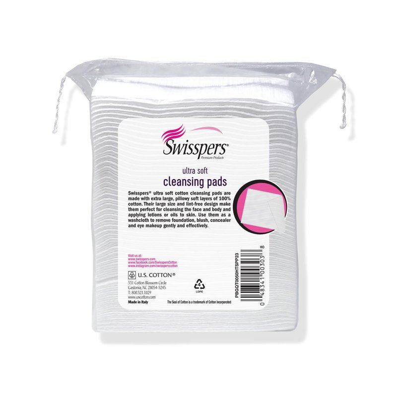 Swisspers Premium Facial Cleansing Pad, 100% Cotton, Ultra Soft, Extra Large, 50 White Pads per Reclosable Bag, 3 Bags (150 Pads Total)