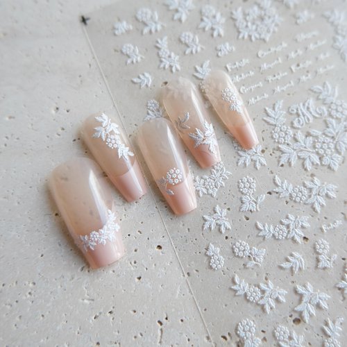 CESTSIREN White Leaves Flower Nail Art Stickers, Embossed Nail Decals, Nail Art Design, Self-Adhesive, Nail Accessories for Women, Nail Art Supplies