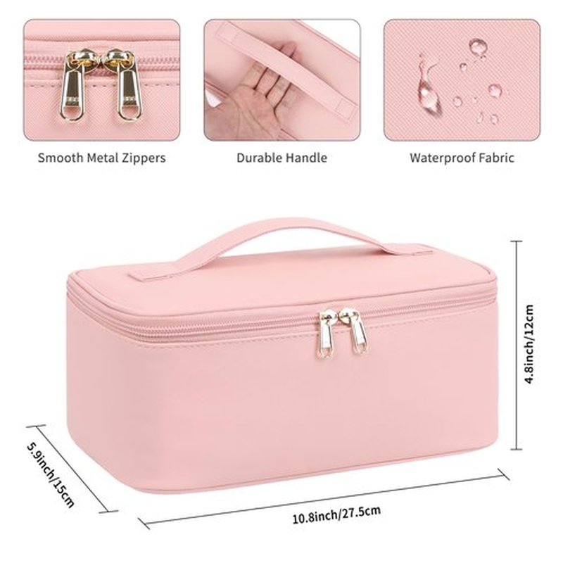 OCHEAL Makeup Bag, Travel Makeup Bag Waterproof Cosmetics Organizer Make Up Bag Case,Toiletry Bag for Women,Large Capacity for Girls Daily Use Dorm Room Storage with Dividers -Pink