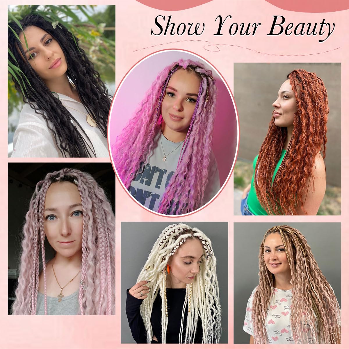 Quiduis 30 Inch 30 Strands SE Dreadlock Extensions,3 In 1 Mixed Synthetic Dreads Extensions,Maroon Red Curly&Straight&Boho Single Ended Dreads Extensions Hippie Style Dreadlock for Women…