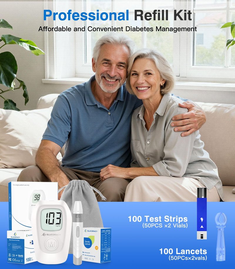 Glucoracy G-425 Glucose Monitor Kit, Blood Sugar Monitor with Glucose Meter, Lancing Device, 50 Test Strips and 50 Lancets, Blood sugar testing kit for Home Use, Diabetes Home Testing Kit