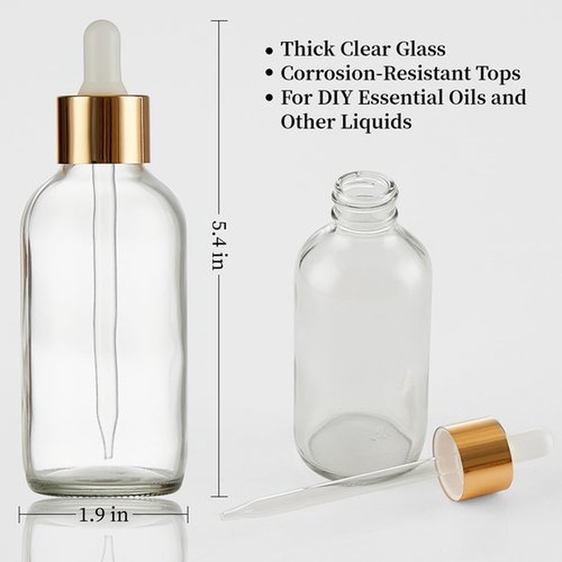 Bastelica Clear Glass Dropper Bottle 4 oz, Tincture Bottles with Dropper, Golden Cap Essential Oils Bottles for Health, Personal Care & Beauty - 4 Pack