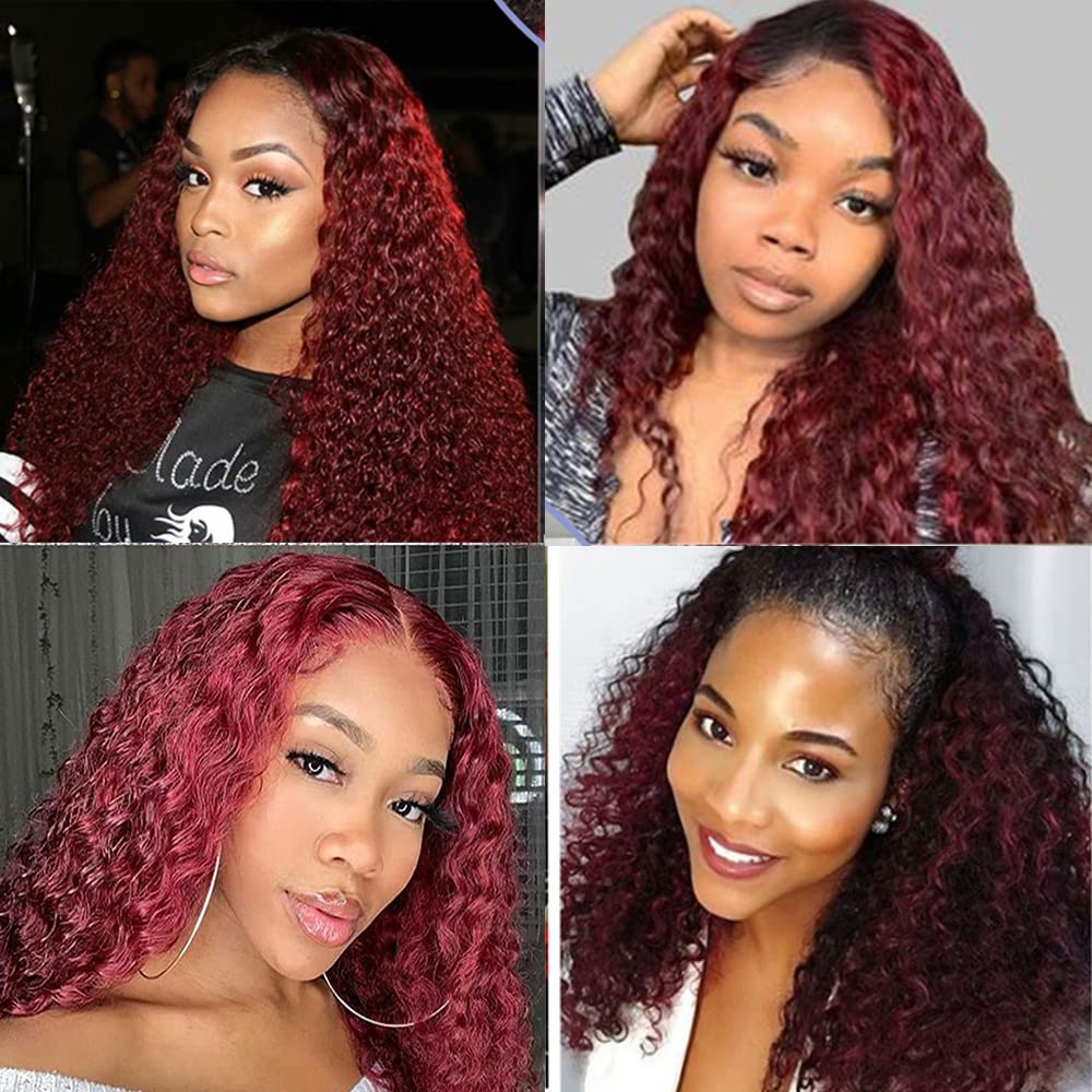 Red Bundles Human Hair Burgundy Kinky Curly Bundles Brazilian Virgin Remy Mixed With 3 Bundles 22 24 26 Inch 1B99J Curly Bundles Hair Extensions for Women 300g