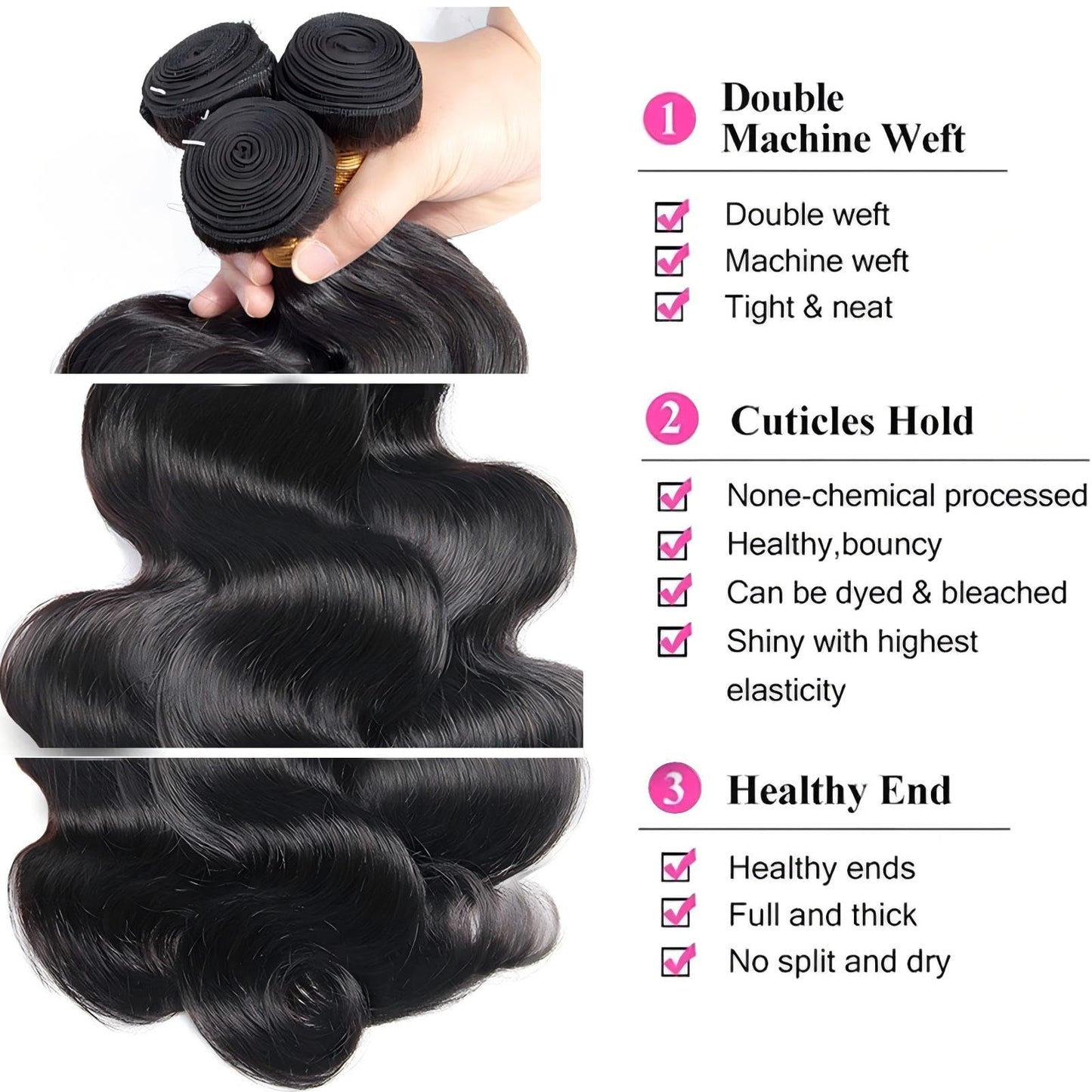 Body Wave Bundles Human Hair 24 26 28 Inch 3 Bundles Human Hair 100% Unprocessed Brazilian Virgin Hair Bundles Body Wave Human Hair Bundles Human Hair Extensions Natural Black