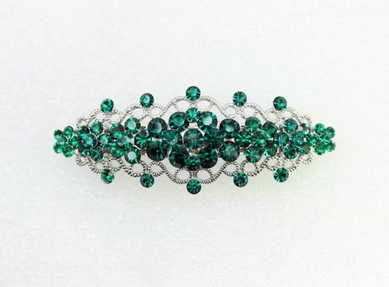 Faship Gorgeous Green Rhinestone Crystal Floral Hair Barrette