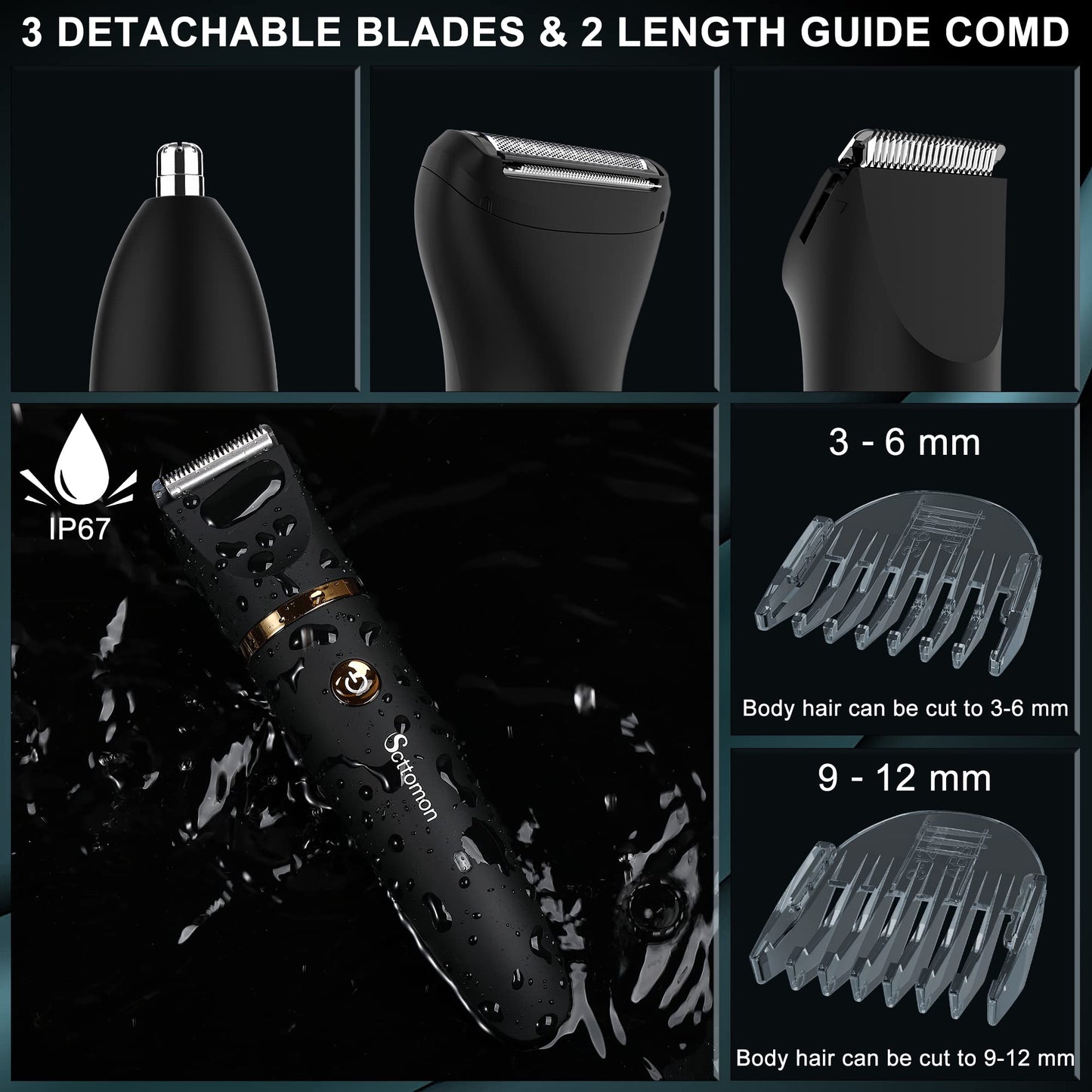 Scttomon Electric Groin Hair Trimmer Ball Trimmer for Men Body Shaver Trimmer Below-The-Waist Groomer Nose Hair Trimmer Waterproof Cordless 3 in 1