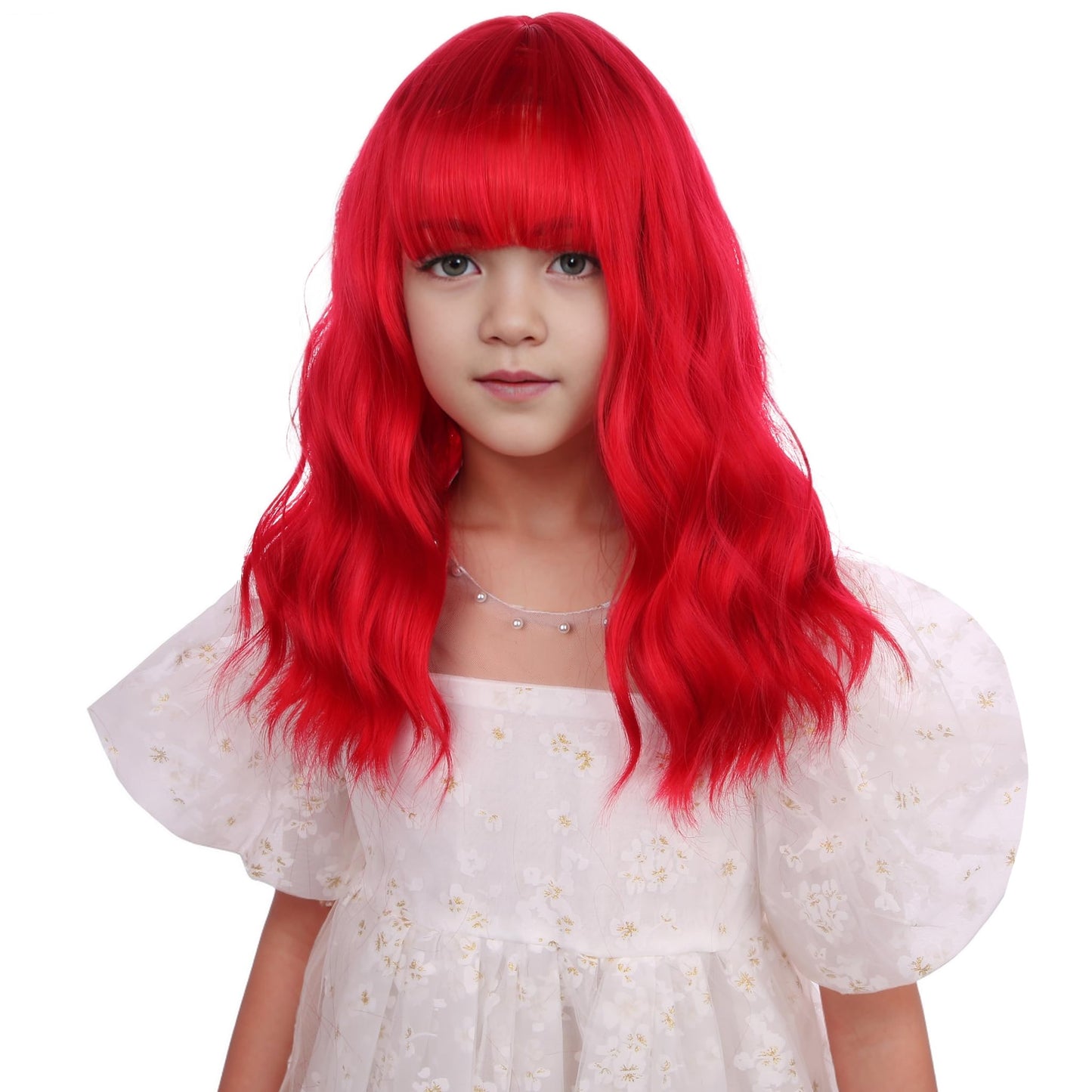 DUDUWIG Kids Red Wig Girls Short Red Wavy Curly Wigs Children Red Wig with Air Bangs Synthetic Cosplay Hair Wig