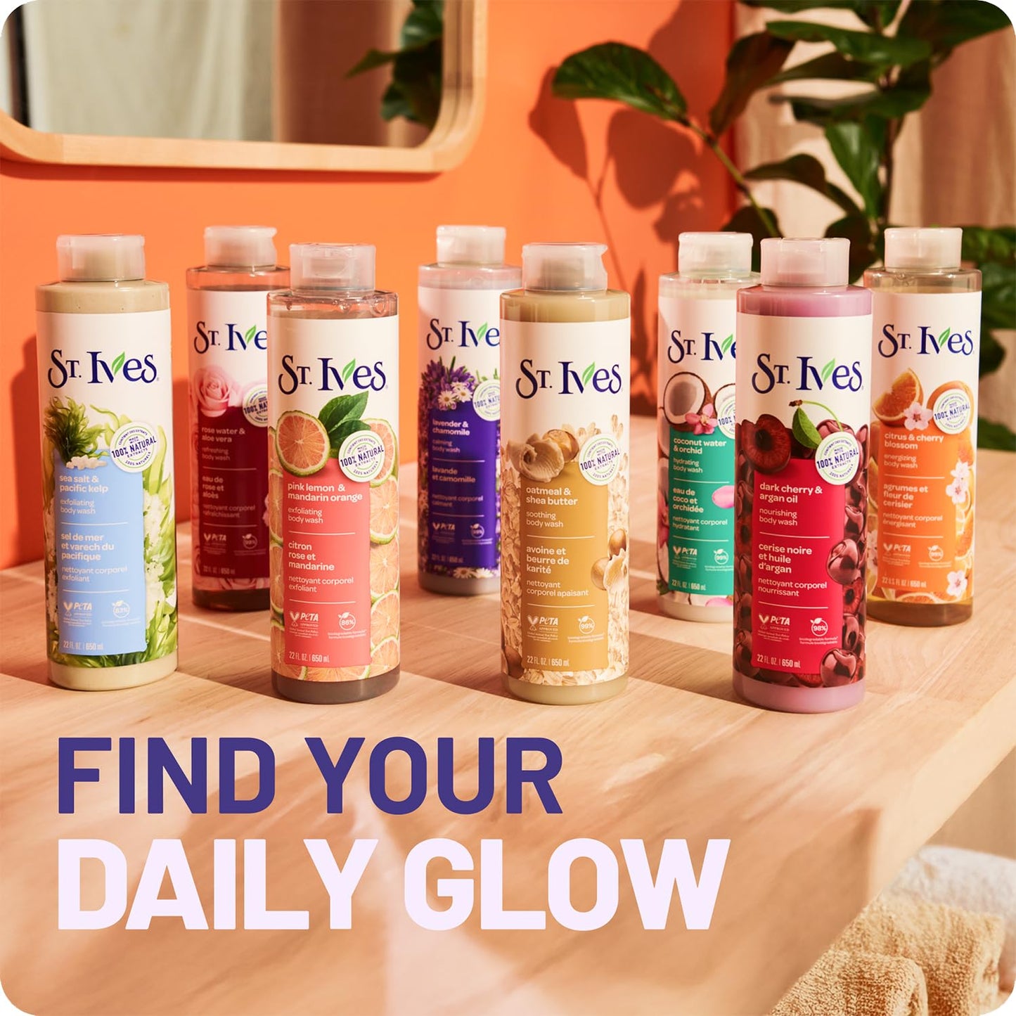 St. Ives Body Wash Variety 2-Pack – Soothing Oatmeal & Shea Butter + Calming Lavender & Chamomile, 100% Natural Extracts, Cruelty-Free, 22 Oz Ea