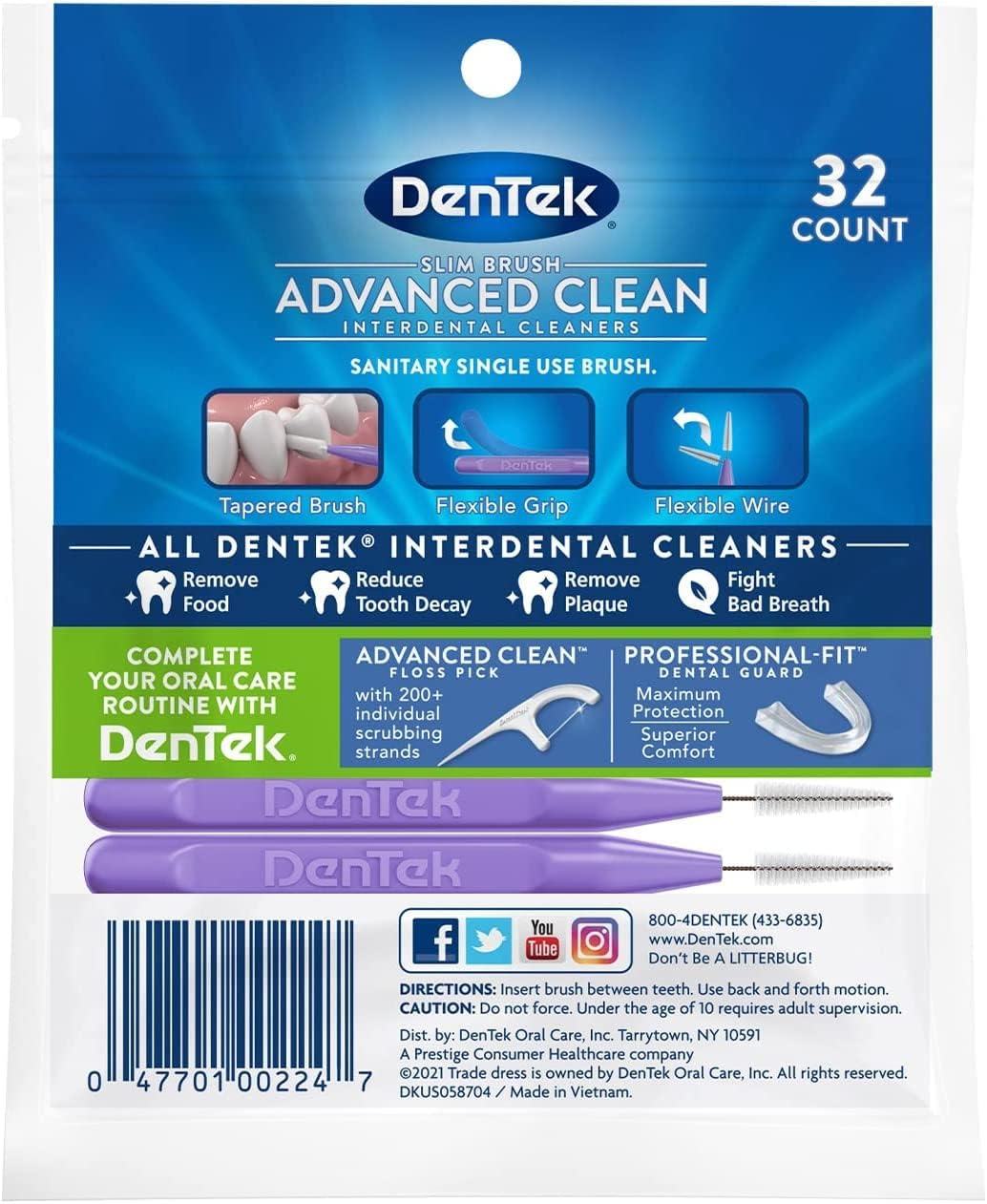 Dentek Slim Brush 32 Count Deep Clean Tight Teeth (6 Pack)