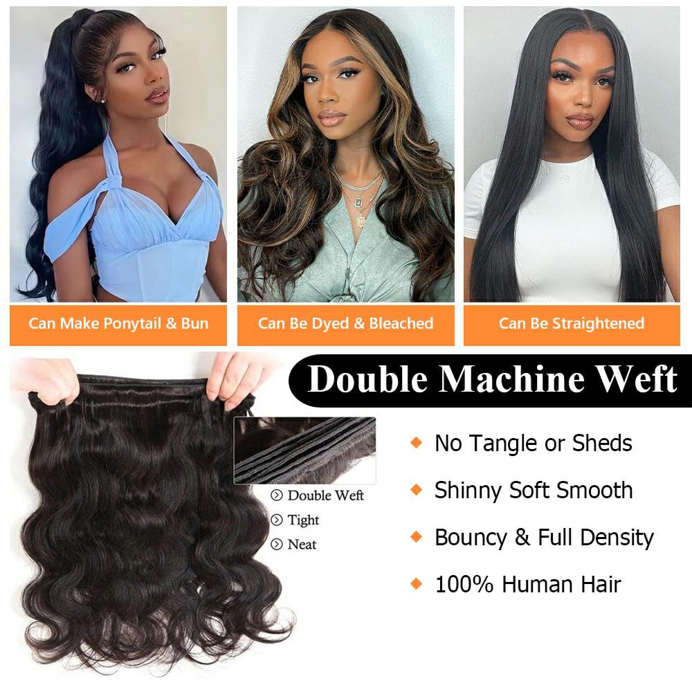 QTHAIR 16A 3 Bundles Brazilian Body Wave Virgin Hair 20" 20" 22" Natual Color 300g 100% Unprocessed Brazilian Human Hair Body Wave