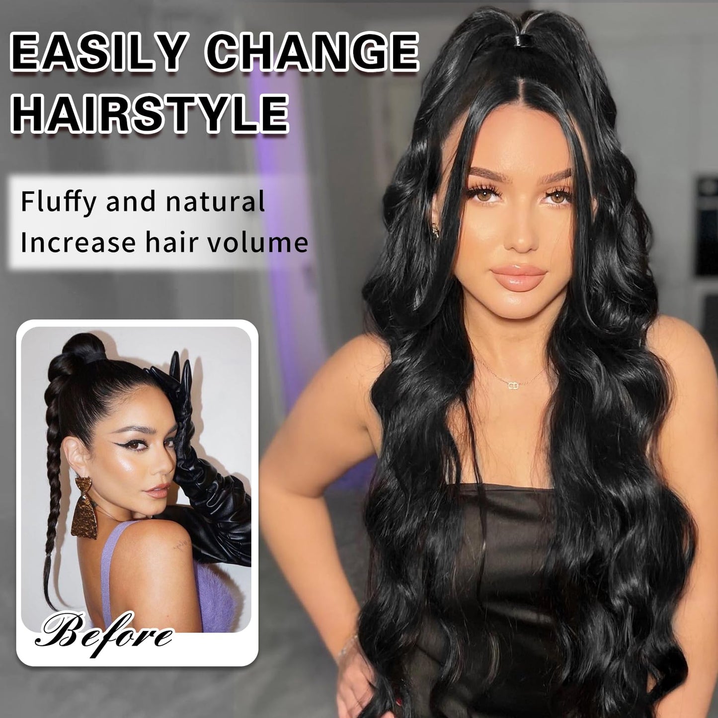 SHNMIN Ponytail Extension, Drawstring Ponytail Extension for Women 26inch Long Wavy Pony Tails Clip in Ponytail Hair Extensions Synthetic Layered Ponytail for Daily Use