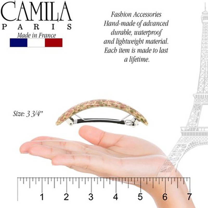 Camila Paris CP3335 French Hair Barrette Clip for Girls, Pink/Green, Rubberized Metal Clasp Strong Hold Grip Hair Clips for Women, No Slip Durable and Styling Girls Hair Accessories, Made in France