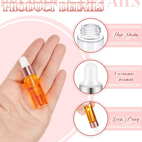 Didaey 100 Pcs Mini Glass Dropper Bottle Bulk, 5 ml Rose Gold Clear Essential Oil Dropper Bottles Small Tincture Empty Bottles Sample Containers Perfume Liquid Vials with Cap for Traveling