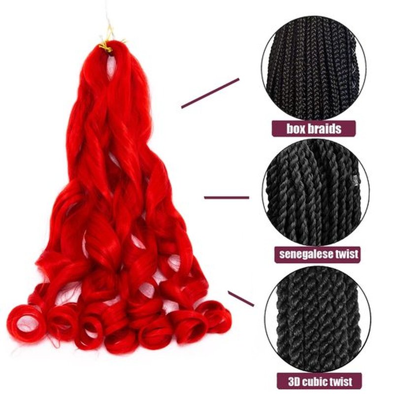 4 Packs French Curly Braiding Hair 24 Inch Loose Wave Spiral Curly Crochet Hair for Black Women Pre Stretched Braiding Hair with Curly Ends, red#
