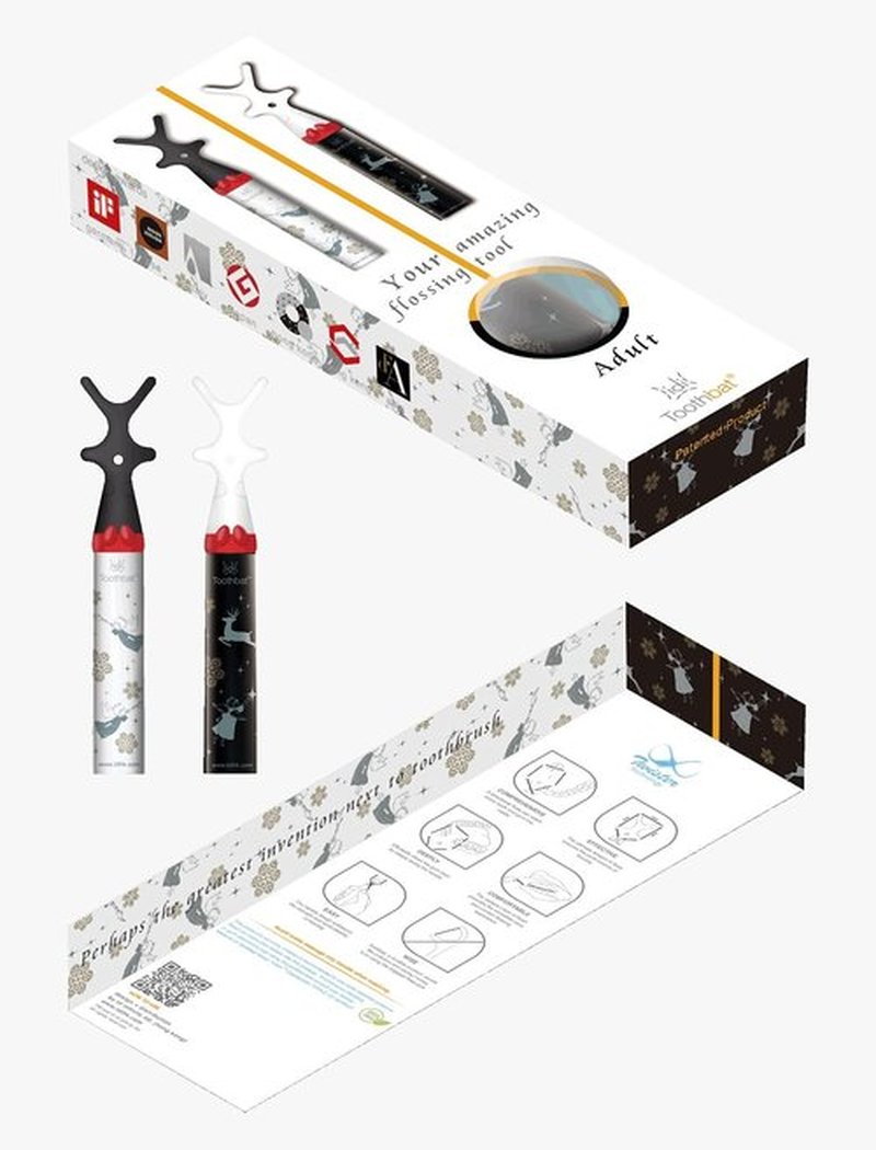 idi Toothbat - Festival-Adult Flosser (White/Black)-Patented Design Awards Winning Product, Easy, Comfort & Effective, Works Perfectly with Reach Waxed Nylon Floss