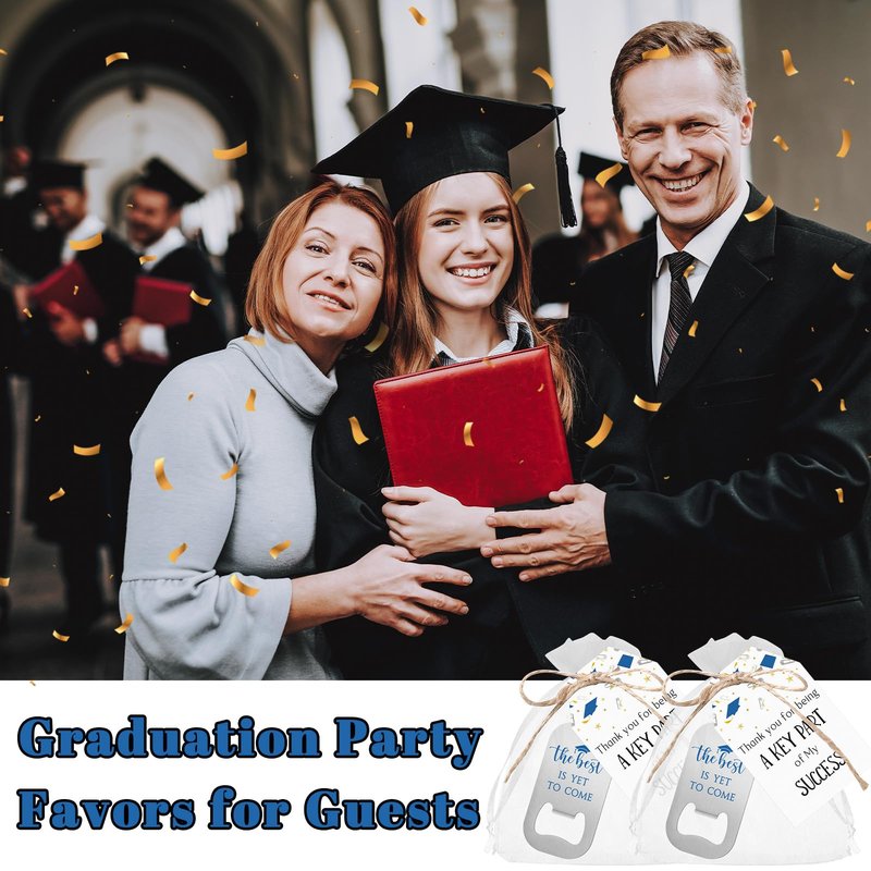 Vesici 30 Sets 2026 Graduation Party Favors for Guests Beer Bottle Opener Keychains Bulk Class of 2026 The Best is Yet to Come Keychains with Thank You Cards Organza Bags Ceremony Gifts (Blue)