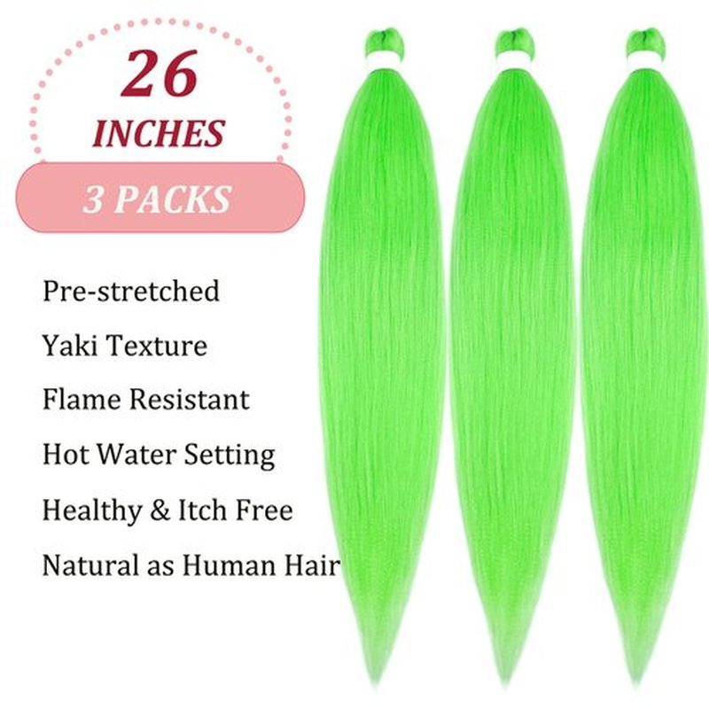 UPruyo Neon Lime Green Braiding Hair Pre Stretched Prestressed Braiding Hair Weave Color Braiding Hair Extensions for Braids Synthetic Hair for Braiding (26 In 3 Packs)