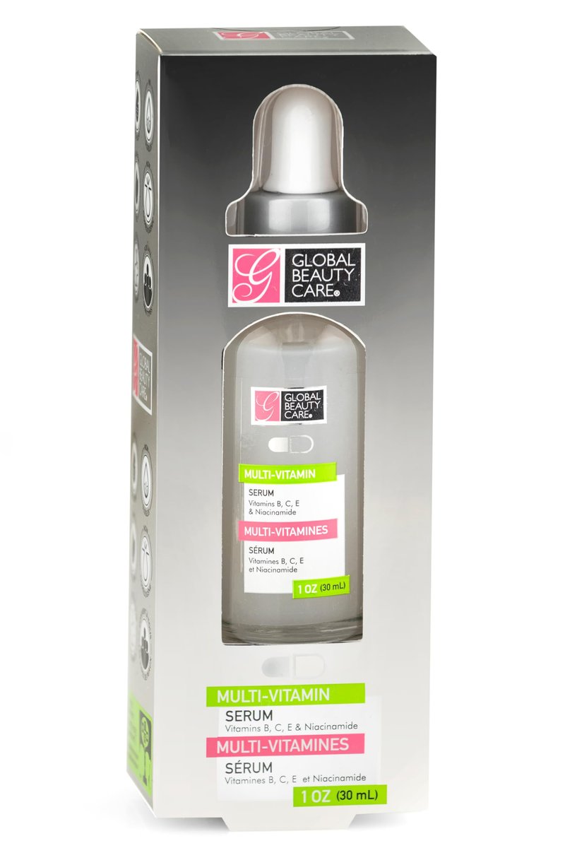 Global Beauty Care Multi-Vitamin Facial Serum, Hydrating Face Serum with Niacinamide & Vitamins B, C & E for Smoother, Healthy-Looking Skin and Radiance Support, Daily Facial Care, 1 fl oz (Pack of 3)