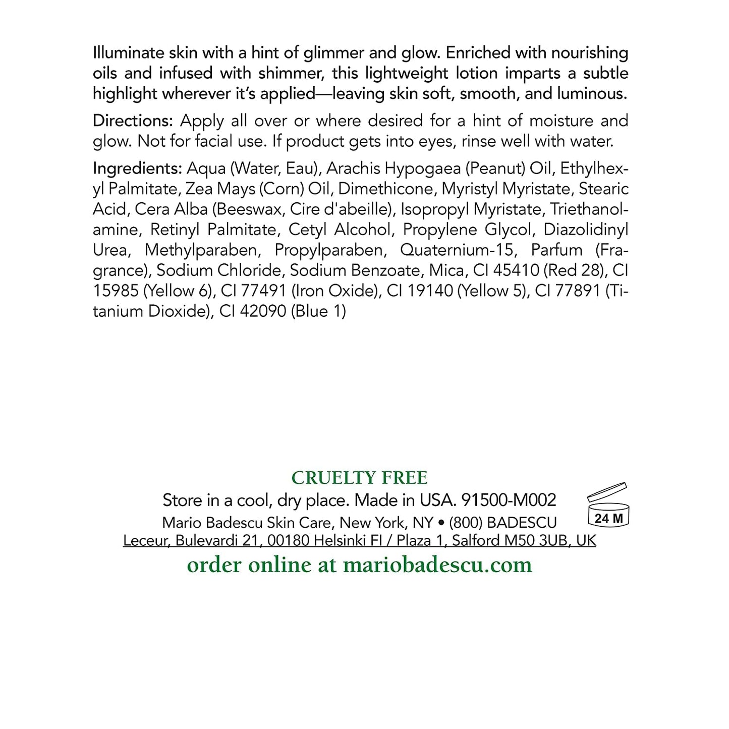 Mario Badescu Body Lotion, Nourishing and Softening Body and Hand Moisturizer For All Skin Types