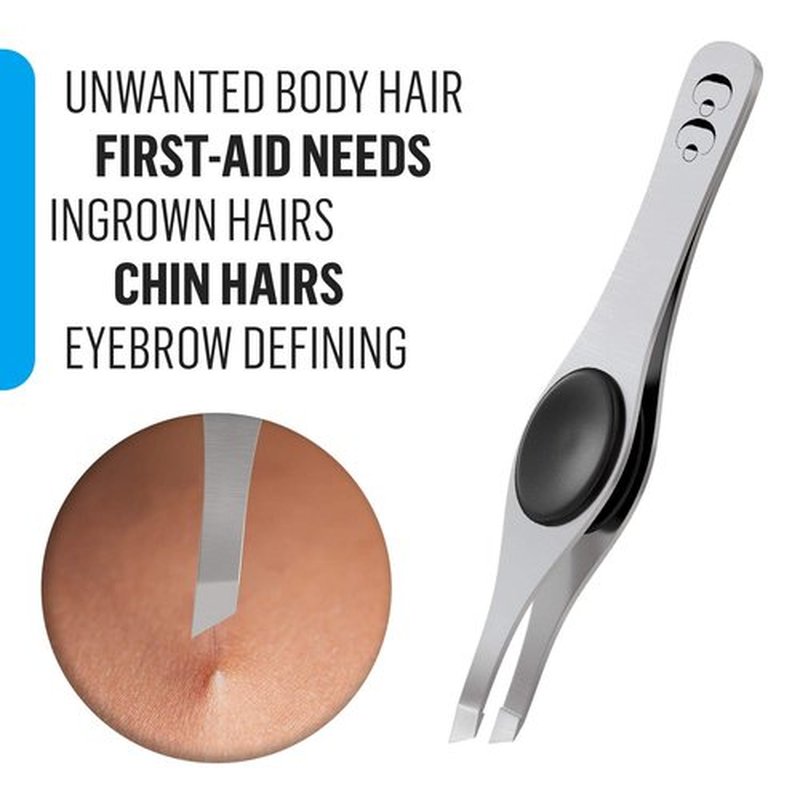 Slanted Professional Tweezers for Eyebrows & Plucking – Precision Tweezers for Women Facial Hair Removal, Ingrown Hairs, Men Grooming Kit – Sharp Tweezer has Silicone Grip, Silver, Black