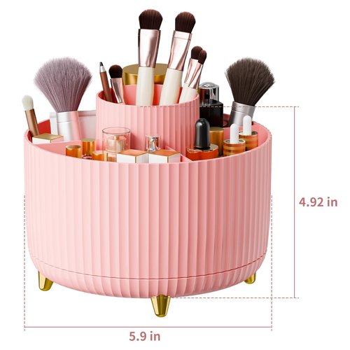 360° Rotate Makeup Brush Holder Organizer, Makeup Organizers Countertop, Makeup organization and Skincare Storage for Vanity, Desktop, Bathroom (Pink)