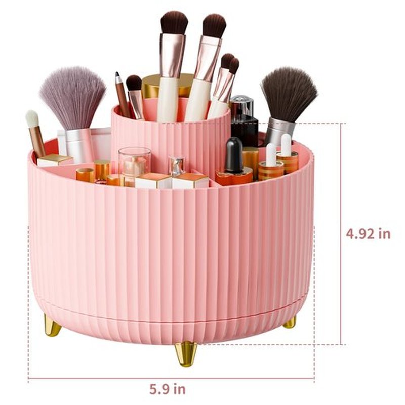360° Rotate Makeup Brush Holder Organizer, Makeup Organizers Countertop, Makeup organization and Skincare Storage for Vanity, Desktop, Bathroom (Pink)
