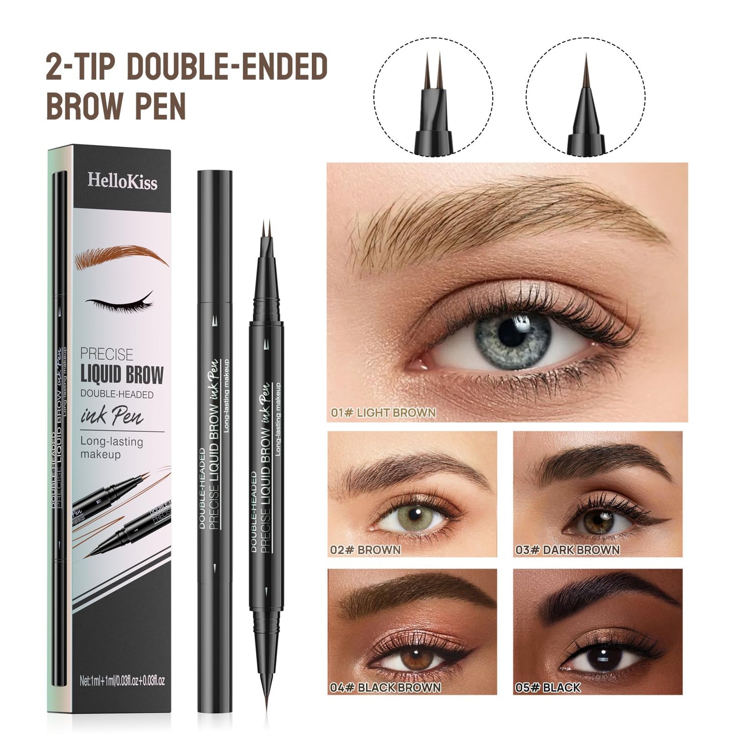 2-in-1 Dual-Ended Eyebrow Pen with 2 Tip brow pen and Precise Brush-Tip,Microblading Eyebrow Pencil,Brow Pen for Natural Waterproof and Long-Lasting Brows (Black brown)