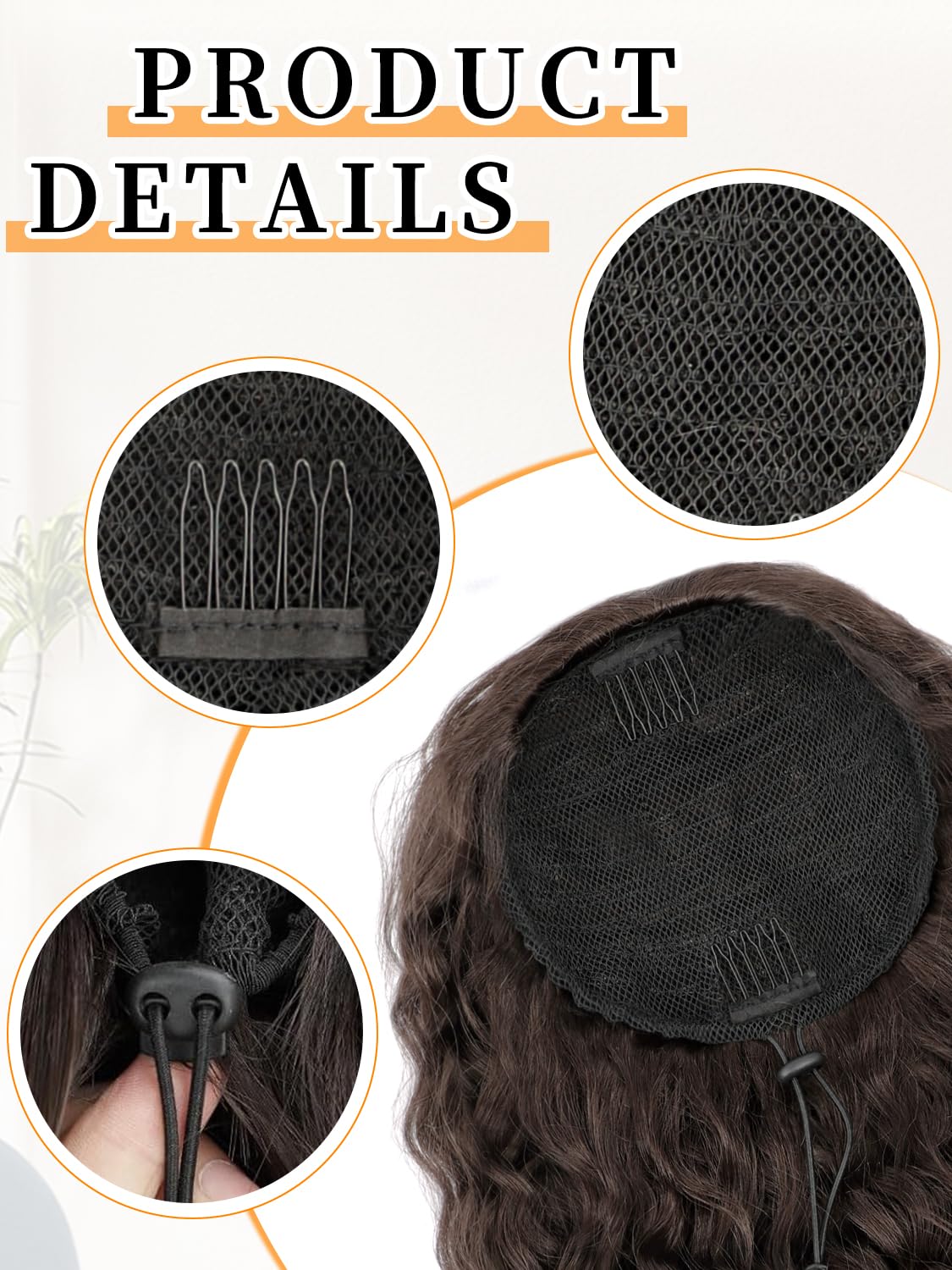 HMD Curly Ponytail Extension Drawstring Ponytail for Black Women Brown Curly Clip in Hair Extensions 18 Inch Ponytail Extension Synthetic Hairpiece for Daily Party