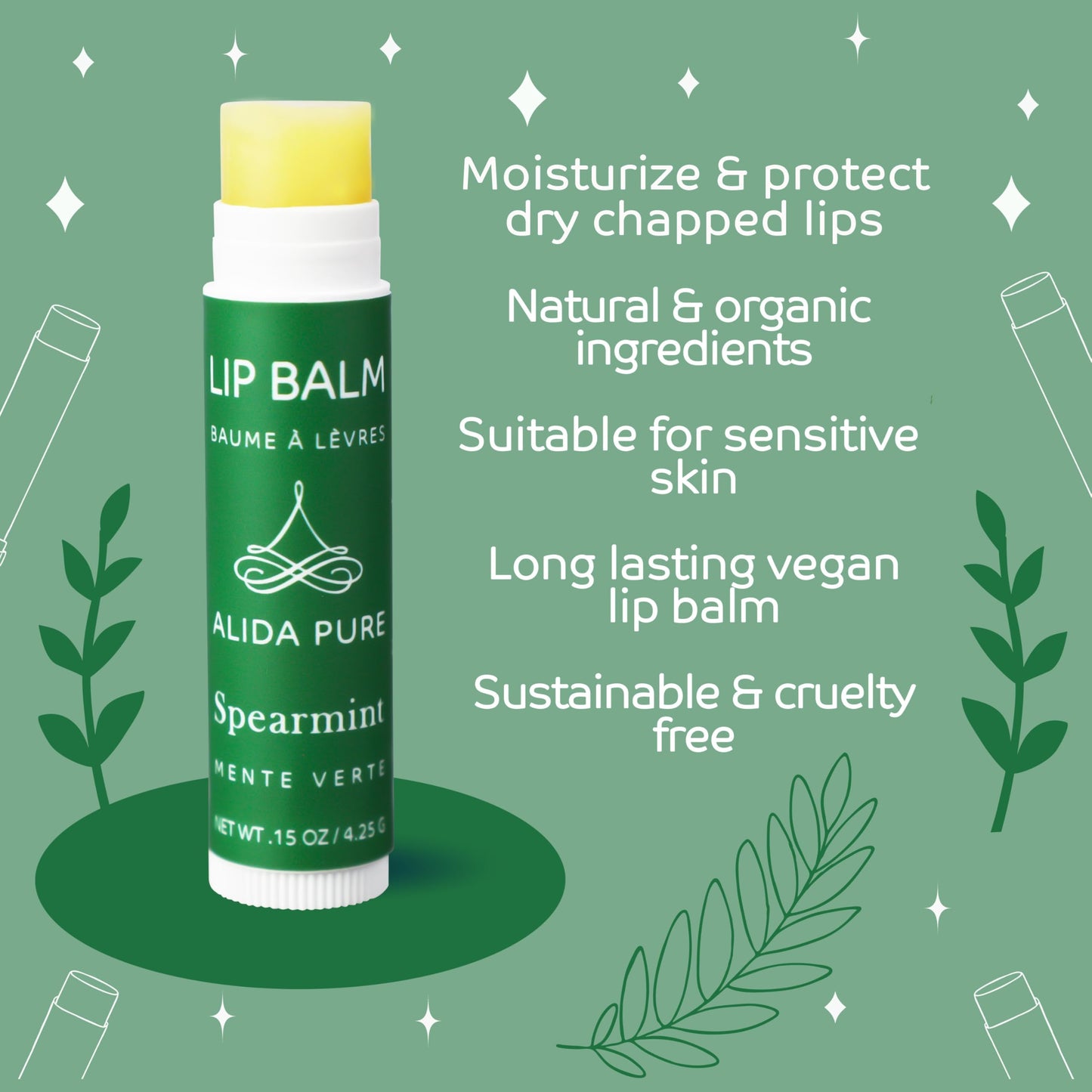ALIDA PURE Berry Mint Lip Balm Collection, Vegan Lip Balm Set, Bees Wax Free, Coconut Oil Free, Avocado Oil, Organic Jojoba Oil, Vitamin E, Natural Moisturizer For Dry Cracked Lips, 3 Tube Set