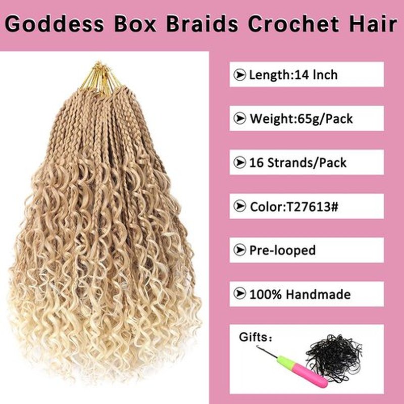 COOKOO 8 Packs Goddess Box Braids Crochet Hair for Women 14 Inch 3X Synthetic Bohomian Hippie Box Braids Crochet Hair Pre Looped With Curly Ends Braiding Hair Extension T27613#