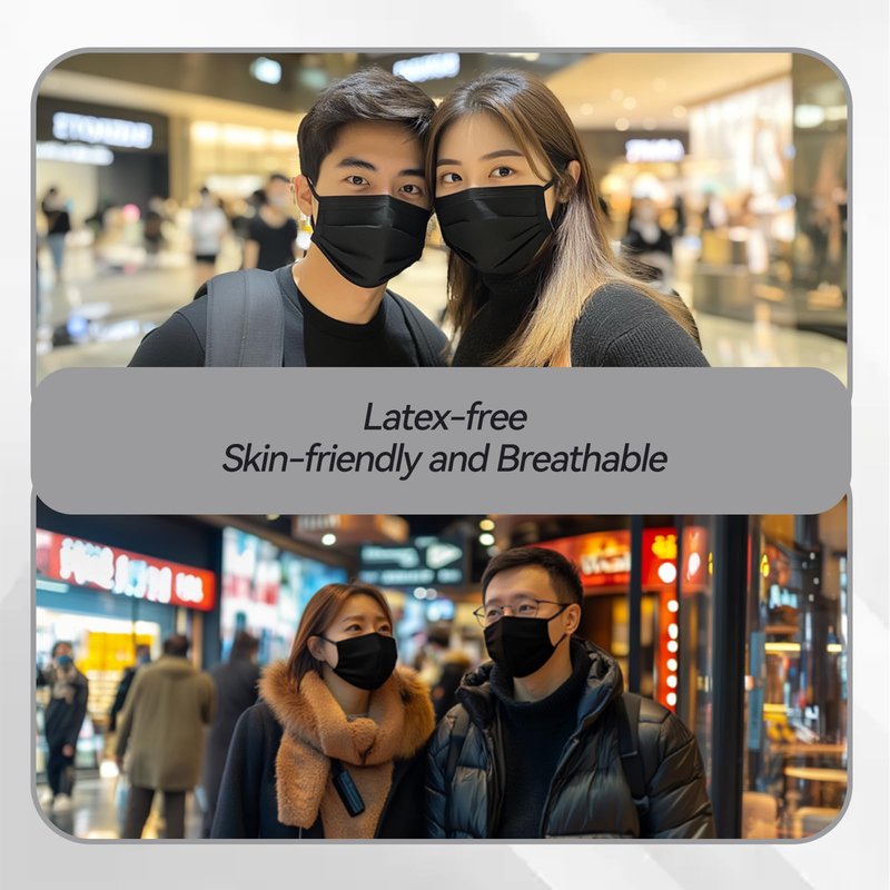 Jointown Disposable Face Mask - 3 Ply Protection Face Masks, 50 Pack Black